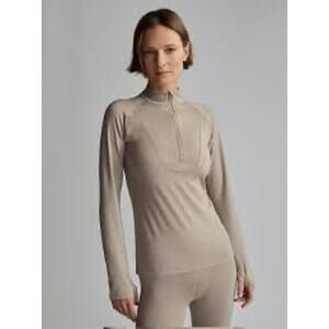 Varley Always Warm Half-Zip Base Layer Top Taupe Marl Size Small